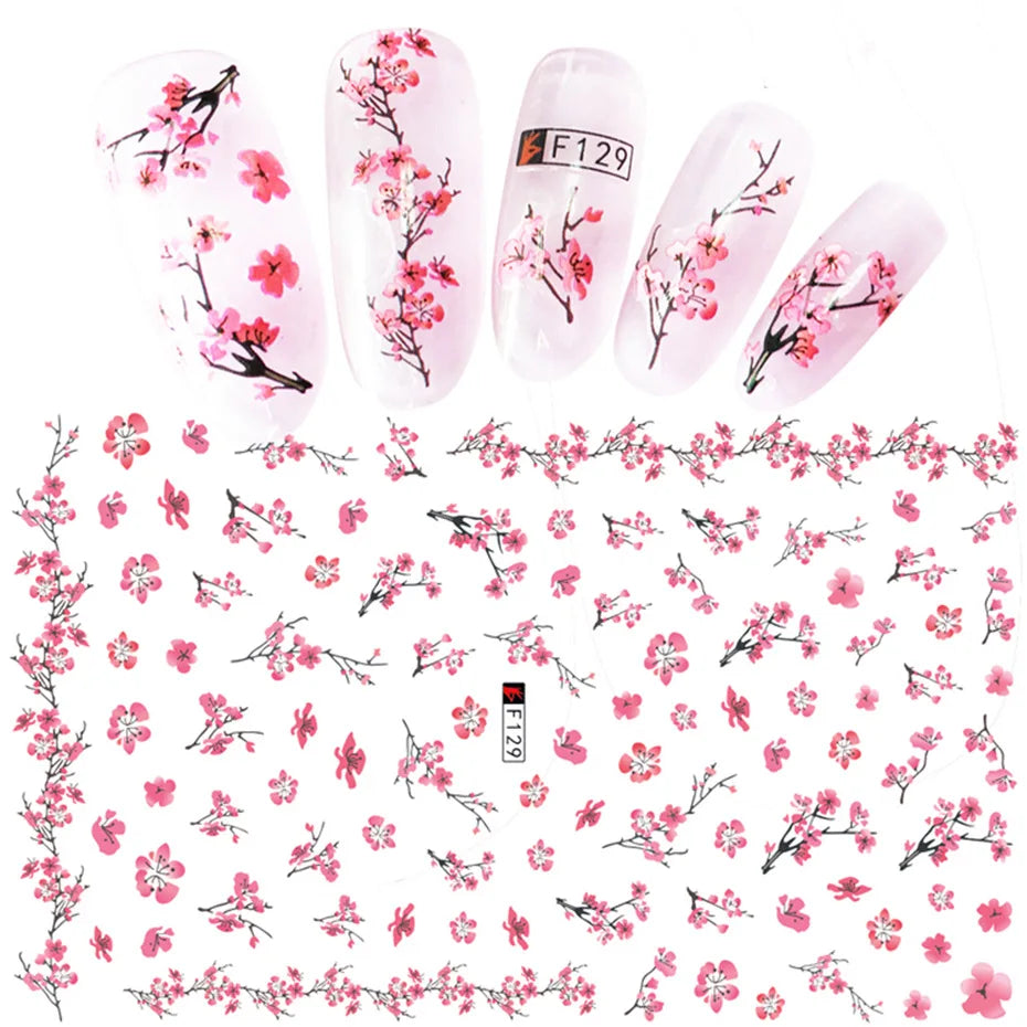 DIY Luxury Floral 3D Self-Adhesive Nail Sticker Red Rose Flower Nail Decorative Nail Sticker Pink Sakura Nail Slider