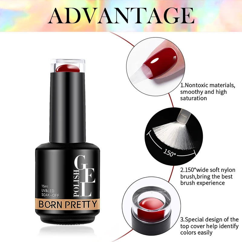 BORN PRETTY 15ml Autumn Winter Color Gel Nail Polish Dark Red Brown Christmas Soak Off UV LED Gel Nail Art DIY Design Varnishes