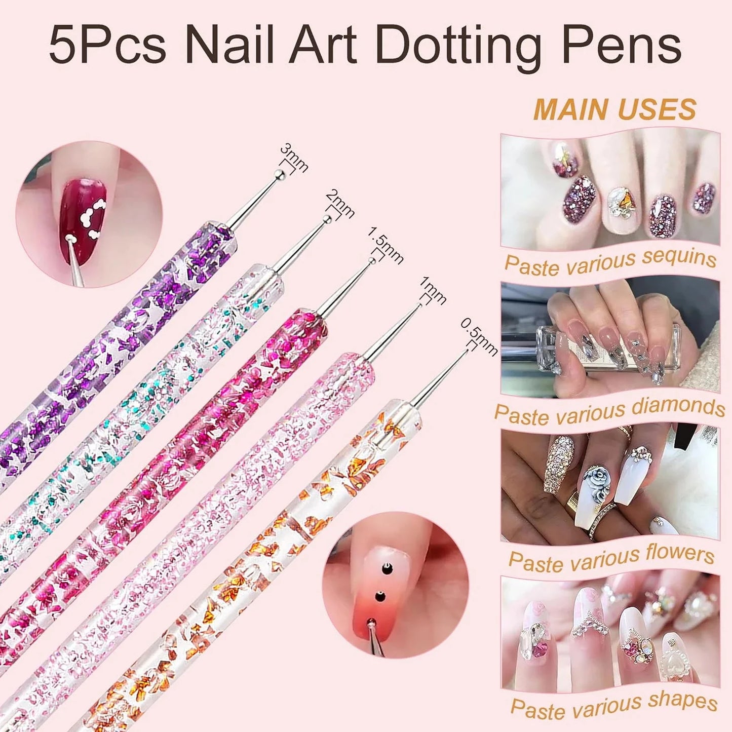 5-32Pcs Nail Art Brush Design Tip Painting Drawing Carving Dotting Pen FlatFan Liner Acrylic Gel UV Polish Tool Manicure