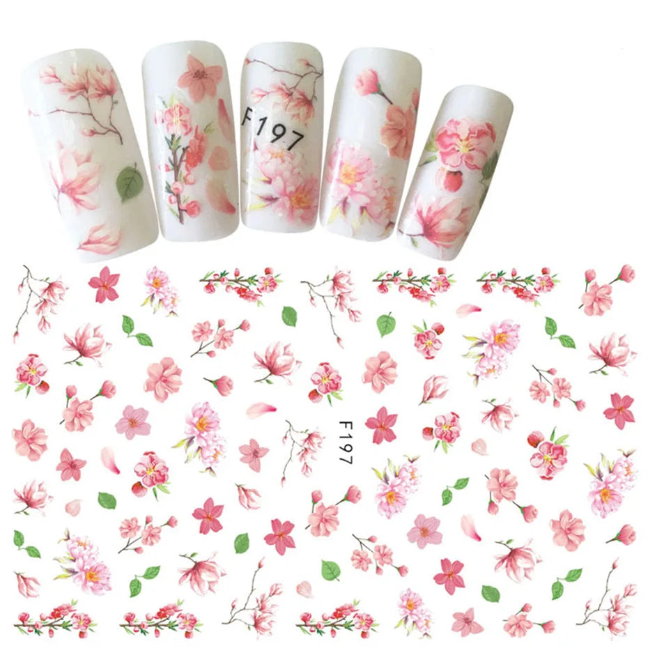 DIY Luxury Floral 3D Self-Adhesive Nail Sticker Red Rose Flower Nail Decorative Nail Sticker Pink Sakura Nail Slider
