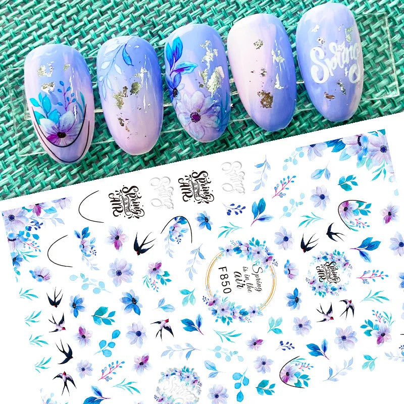 DIY Luxury Floral 3D Self-Adhesive Nail Sticker Red Rose Flower Nail Decorative Nail Sticker Pink Sakura Nail Slider
