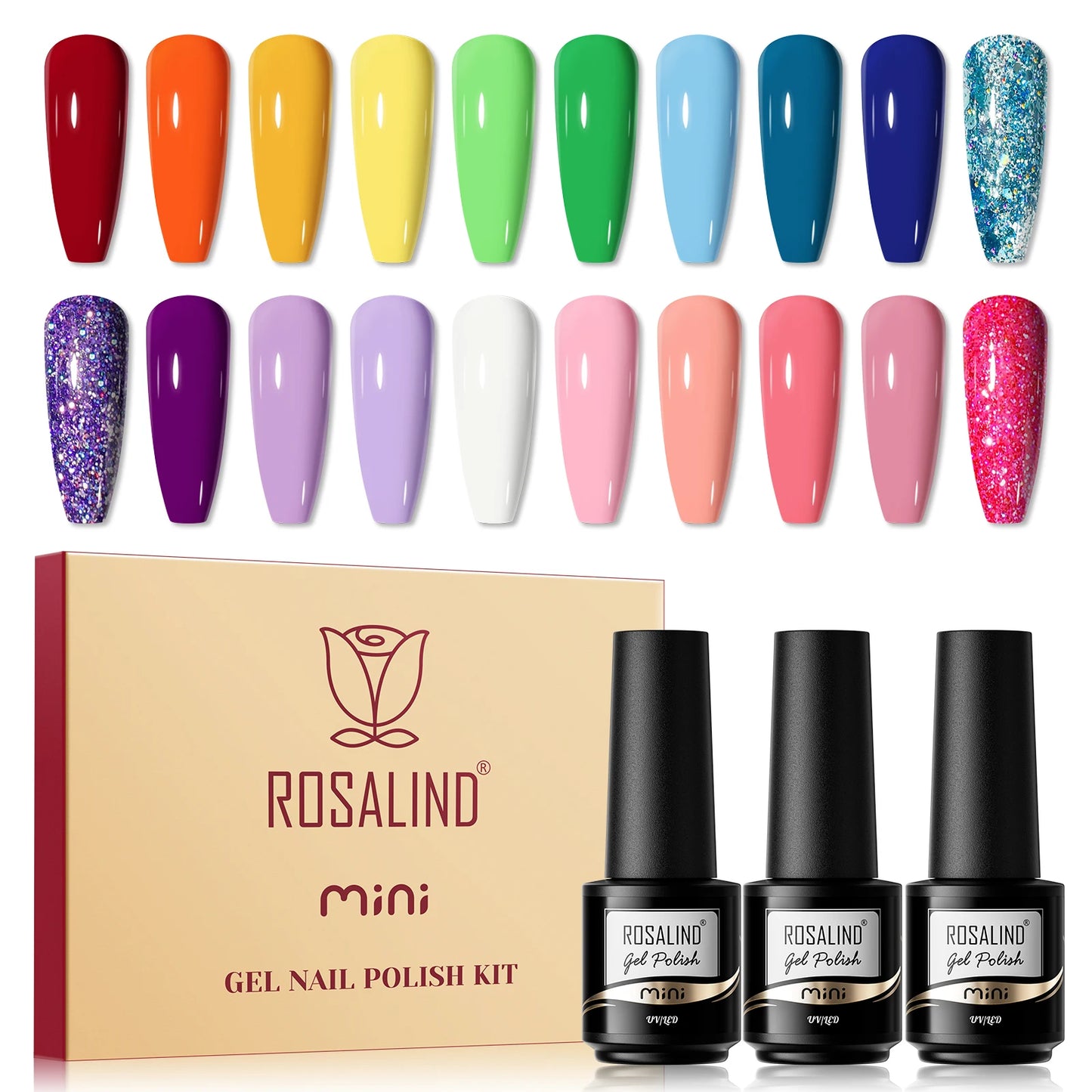ROSALIND 20/30pcs Mini Gel Nail Polish Set with Base Top Matte Effect Semi Permanent Soak Off for Nail Art Decoration