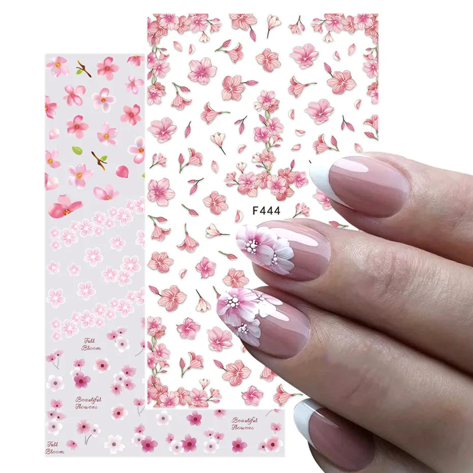 DIY Luxury Floral 3D Self-Adhesive Nail Sticker Red Rose Flower Nail Decorative Nail Sticker Pink Sakura Nail Slider