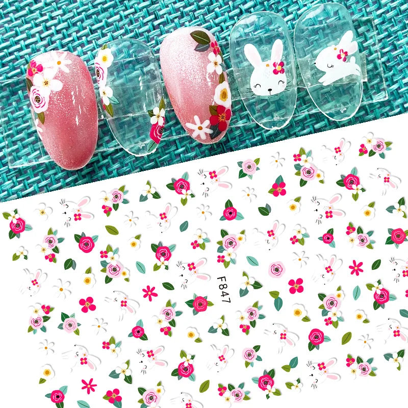 DIY Luxury Floral 3D Self-Adhesive Nail Sticker Red Rose Flower Nail Decorative Nail Sticker Pink Sakura Nail Slider