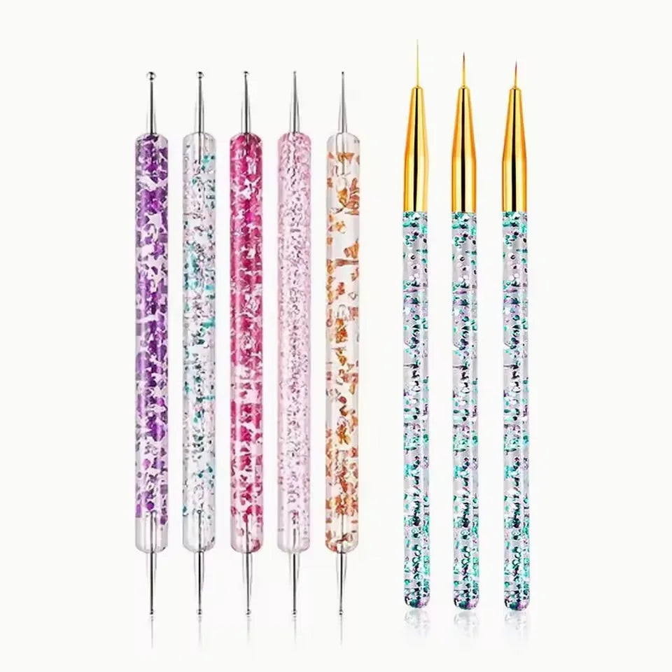 5-32Pcs Nail Art Brush Design Tip Painting Drawing Carving Dotting Pen FlatFan Liner Acrylic Gel UV Polish Tool Manicure