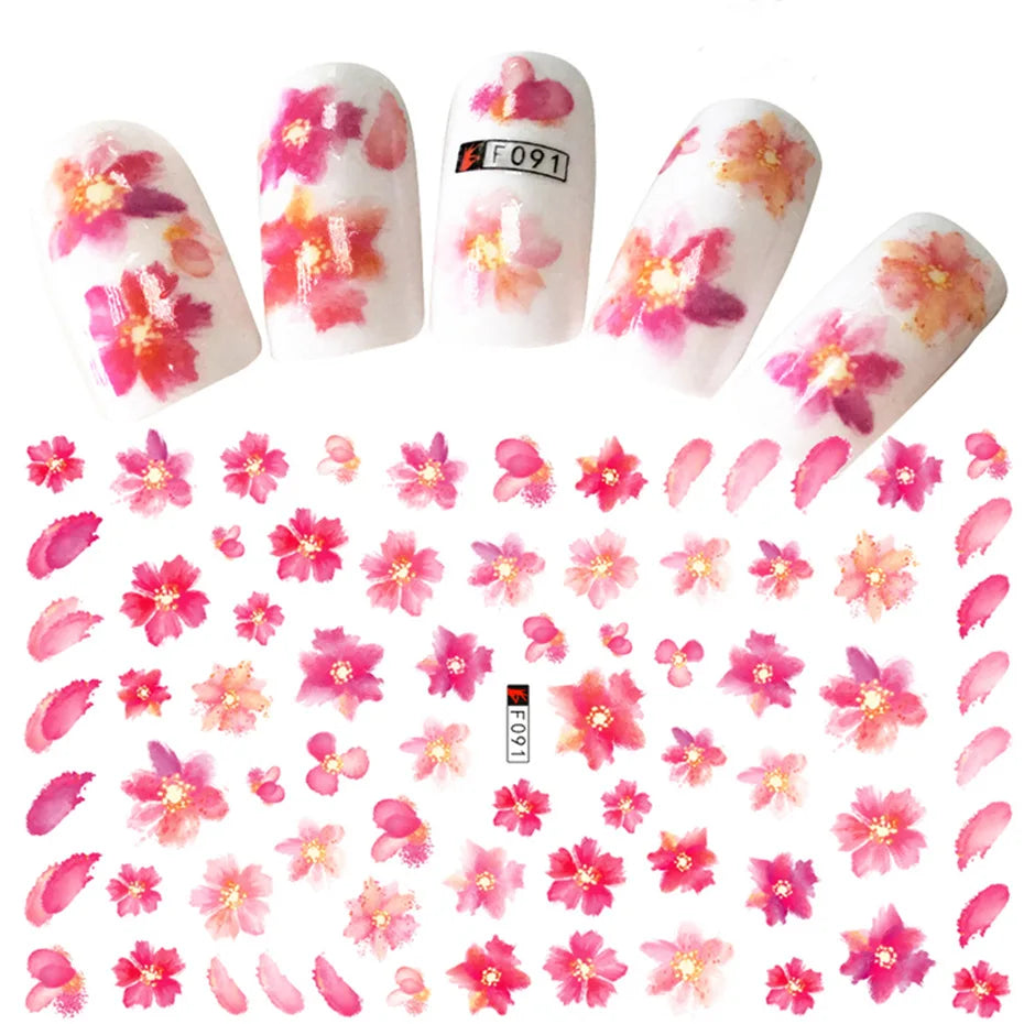 DIY Luxury Floral 3D Self-Adhesive Nail Sticker Red Rose Flower Nail Decorative Nail Sticker Pink Sakura Nail Slider