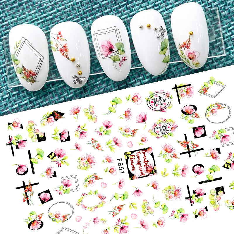 DIY Luxury Floral 3D Self-Adhesive Nail Sticker Red Rose Flower Nail Decorative Nail Sticker Pink Sakura Nail Slider