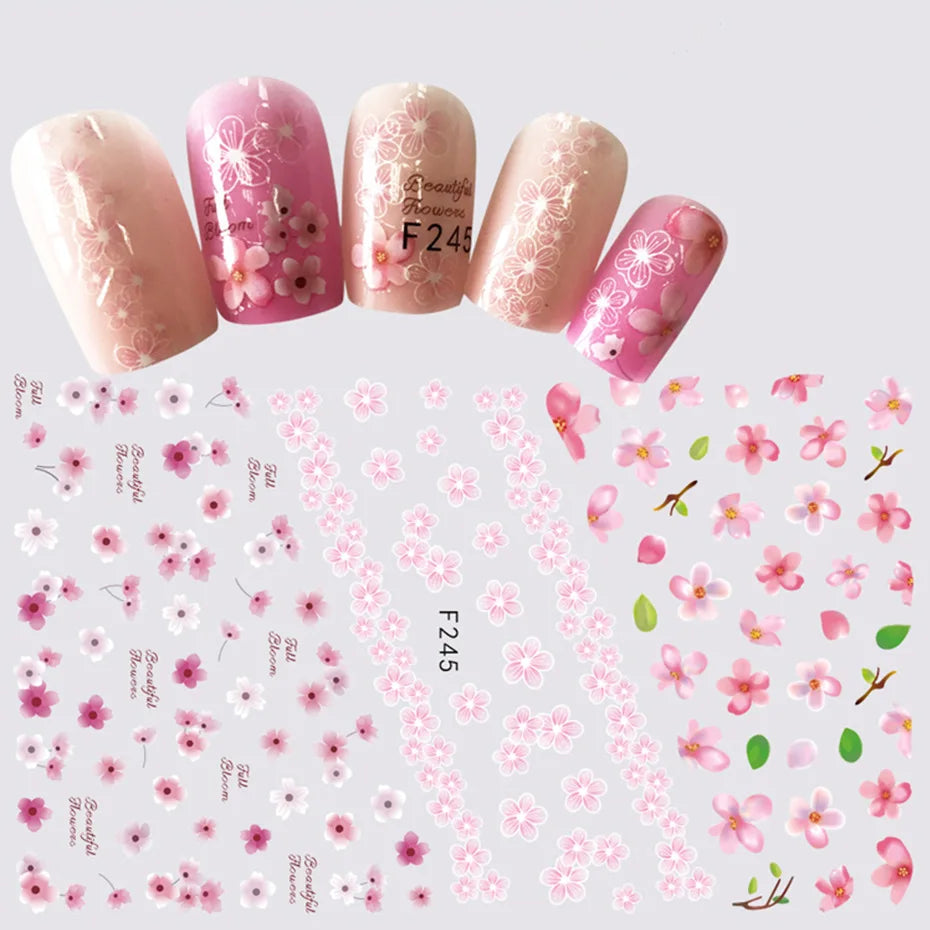 DIY Luxury Floral 3D Self-Adhesive Nail Sticker Red Rose Flower Nail Decorative Nail Sticker Pink Sakura Nail Slider