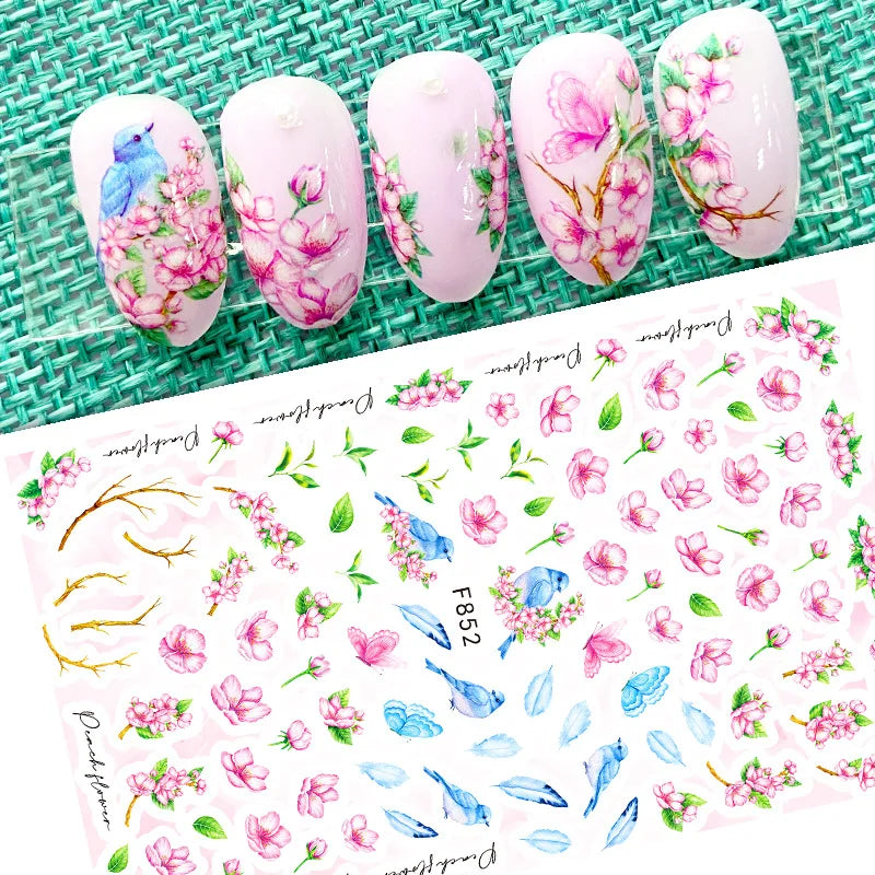 DIY Luxury Floral 3D Self-Adhesive Nail Sticker Red Rose Flower Nail Decorative Nail Sticker Pink Sakura Nail Slider