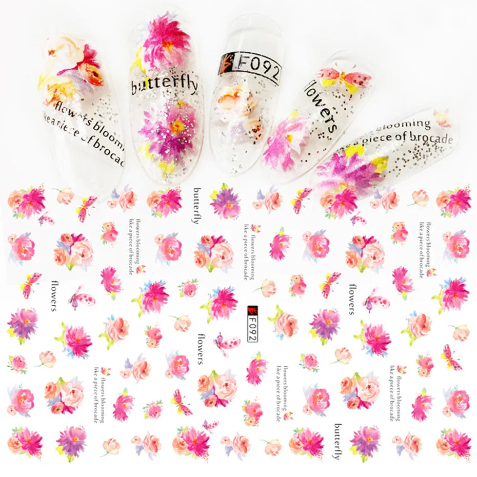 DIY Luxury Floral 3D Self-Adhesive Nail Sticker Red Rose Flower Nail Decorative Nail Sticker Pink Sakura Nail Slider