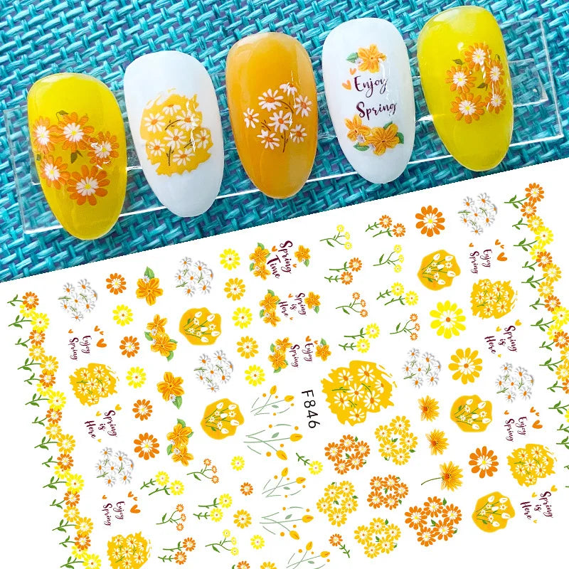 DIY Luxury Floral 3D Self-Adhesive Nail Sticker Red Rose Flower Nail Decorative Nail Sticker Pink Sakura Nail Slider