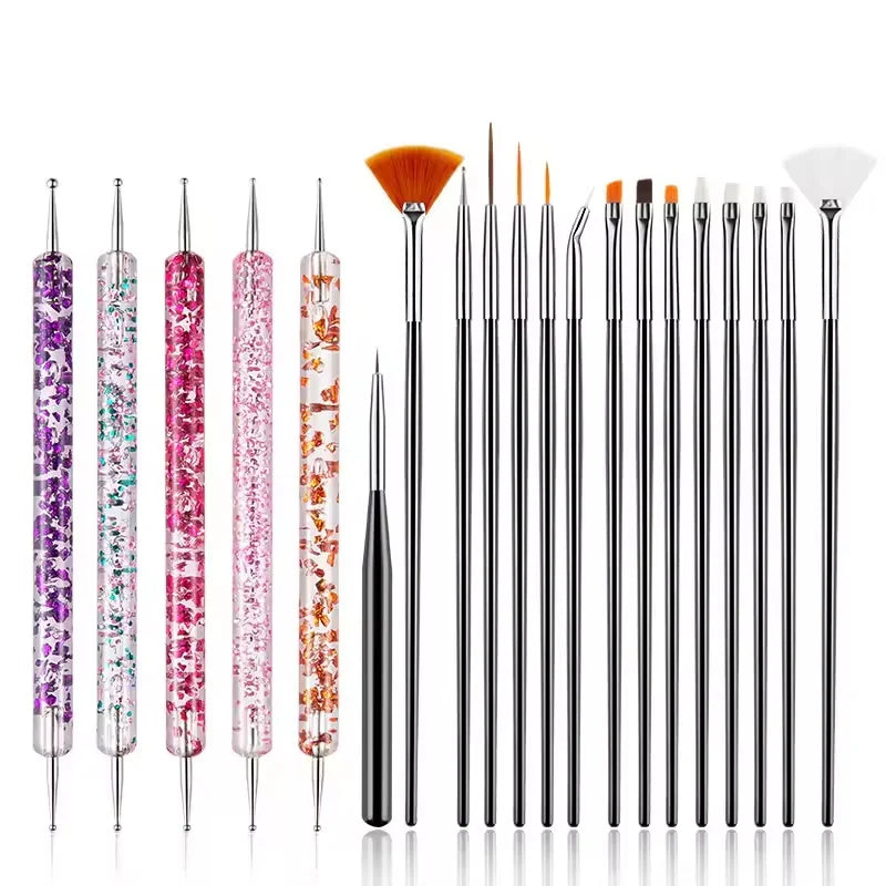 5-32Pcs Nail Art Brush Design Tip Painting Drawing Carving Dotting Pen FlatFan Liner Acrylic Gel UV Polish Tool Manicure