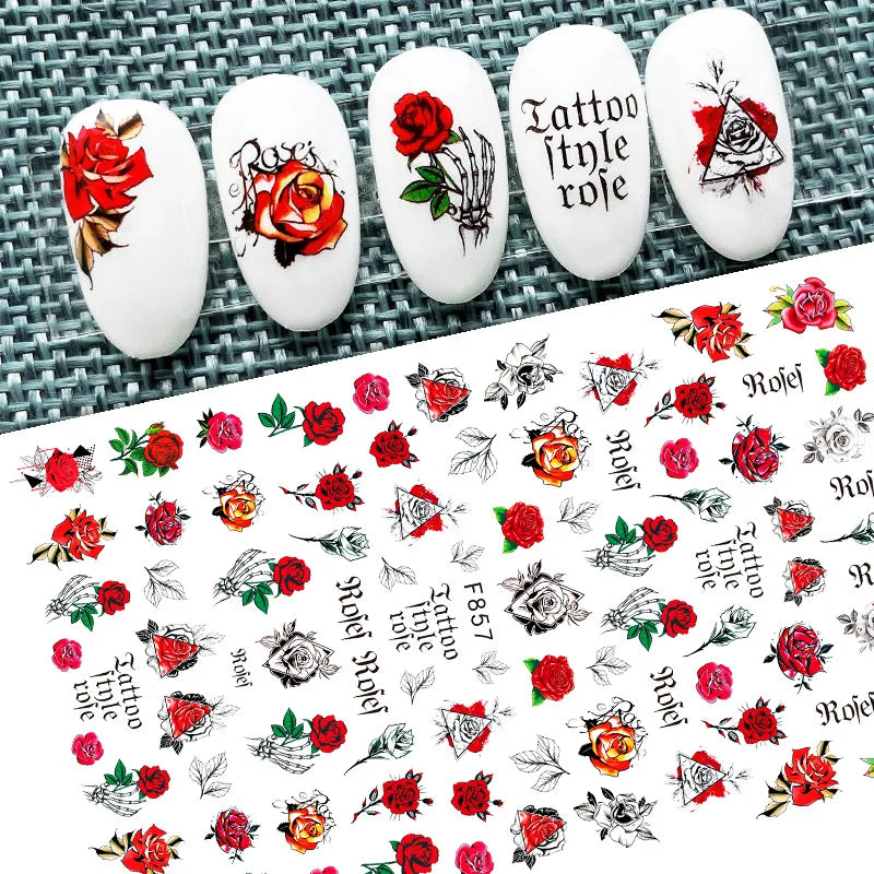 DIY Luxury Floral 3D Self-Adhesive Nail Sticker Red Rose Flower Nail Decorative Nail Sticker Pink Sakura Nail Slider