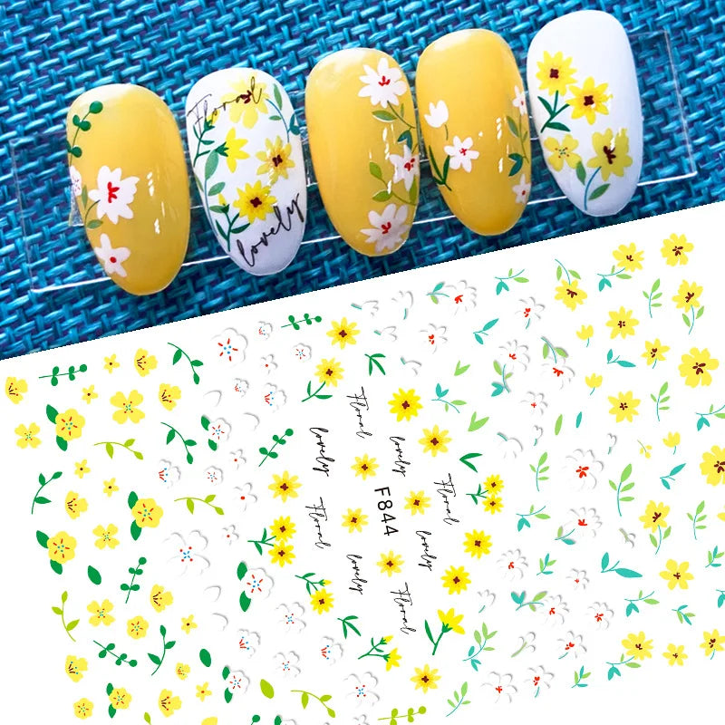 DIY Luxury Floral 3D Self-Adhesive Nail Sticker Red Rose Flower Nail Decorative Nail Sticker Pink Sakura Nail Slider