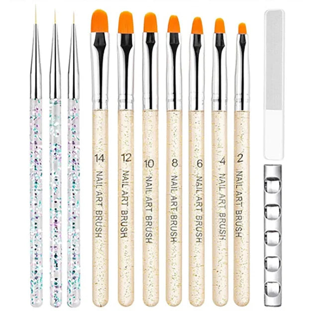 5-32Pcs Nail Art Brush Design Tip Painting Drawing Carving Dotting Pen FlatFan Liner Acrylic Gel UV Polish Tool Manicure