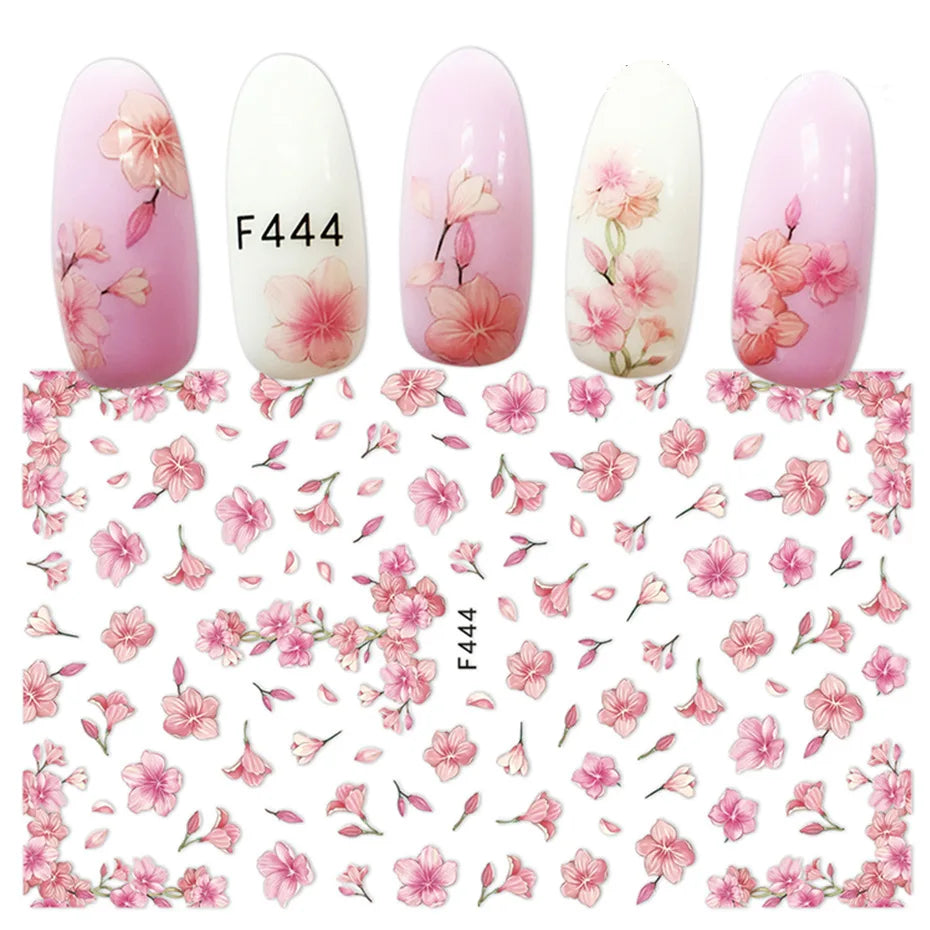 DIY Luxury Floral 3D Self-Adhesive Nail Sticker Red Rose Flower Nail Decorative Nail Sticker Pink Sakura Nail Slider