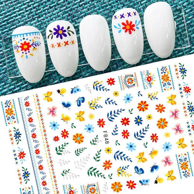 DIY Luxury Floral 3D Self-Adhesive Nail Sticker Red Rose Flower Nail Decorative Nail Sticker Pink Sakura Nail Slider