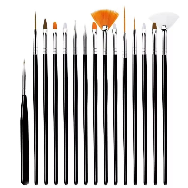 5-32Pcs Nail Art Brush Design Tip Painting Drawing Carving Dotting Pen FlatFan Liner Acrylic Gel UV Polish Tool Manicure