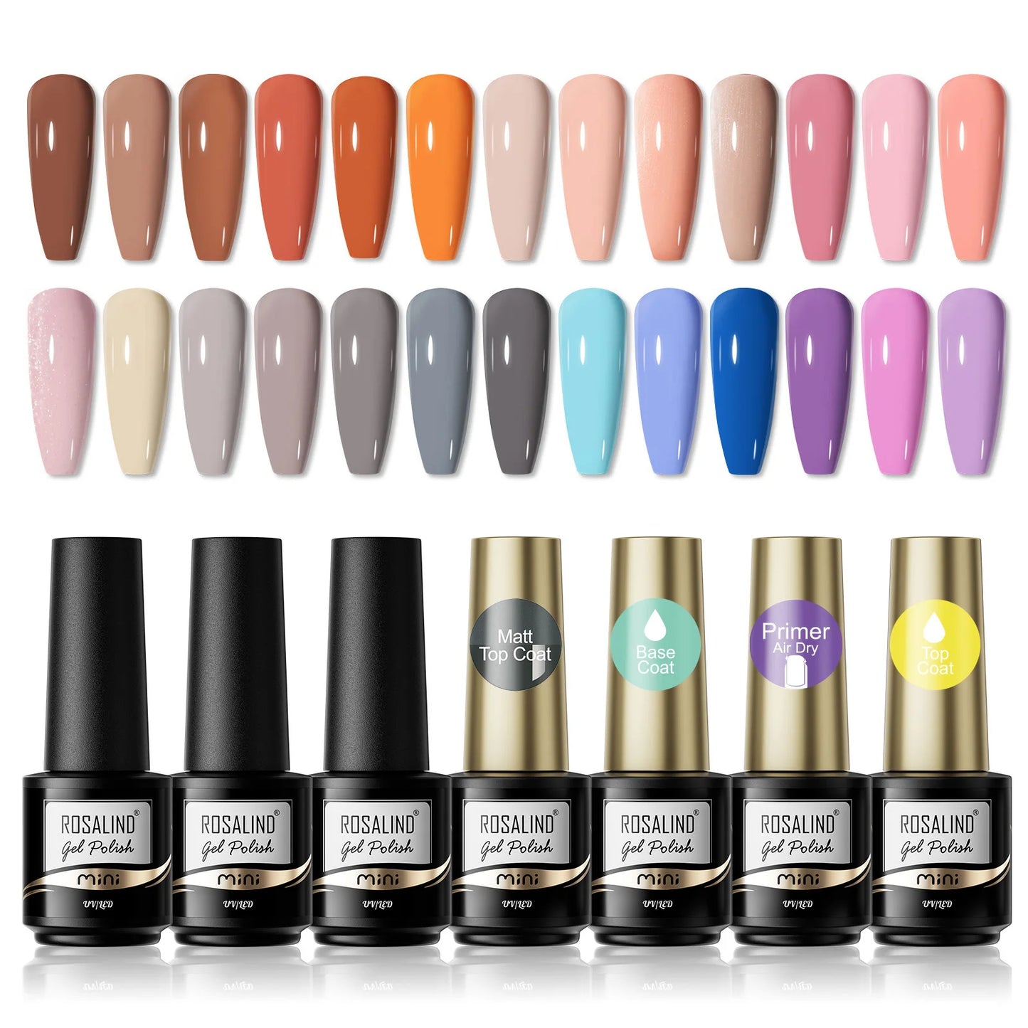 ROSALIND 20/30pcs Mini Gel Nail Polish Set with Base Top Matte Effect Semi Permanent Soak Off for Nail Art Decoration