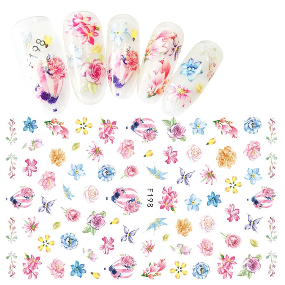 DIY Luxury Floral 3D Self-Adhesive Nail Sticker Red Rose Flower Nail Decorative Nail Sticker Pink Sakura Nail Slider