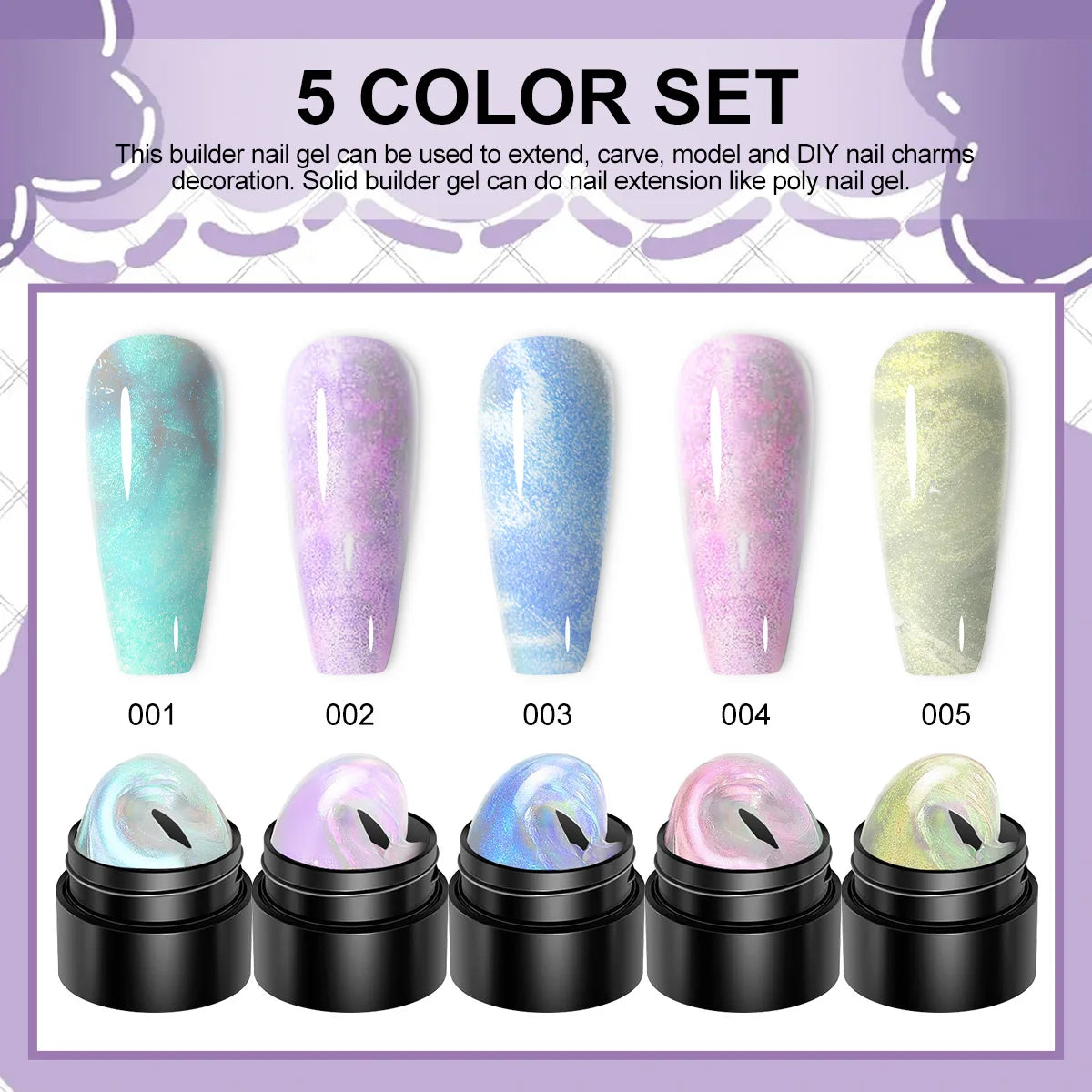 LIMEGIRL Non Stick Hand Engraving Pattern Gel kit with Engraving Pen 3D Art DIY Colored Sparkling Nail Extension Gel kit