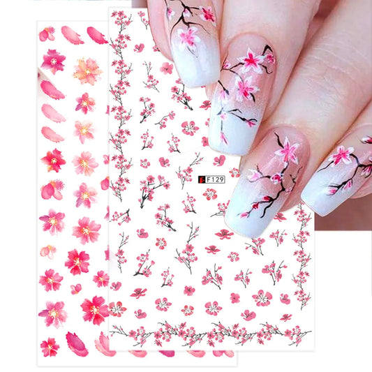 DIY Luxury Floral 3D Self-Adhesive Nail Sticker Red Rose Flower Nail Decorative Nail Sticker Pink Sakura Nail Slider